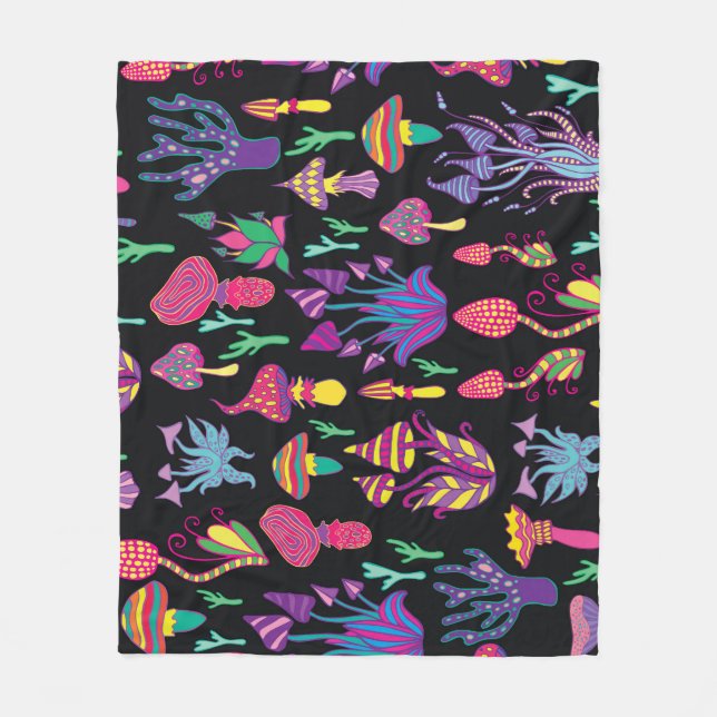 Psychedelic Mushrooms Rainbow Colours Pattern Fleece Blanket (Front)