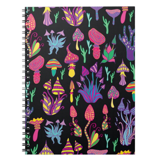 Psychedelic Mushrooms Rainbow Colours Pattern Notebook (Front)