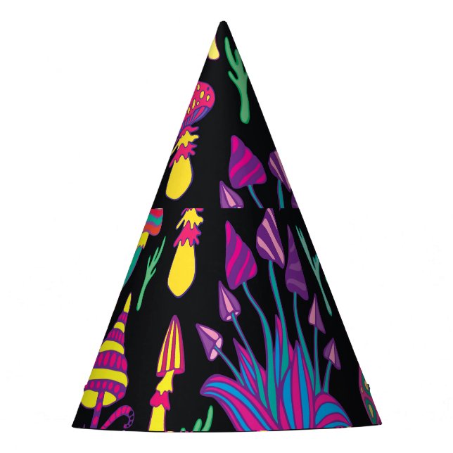 Psychedelic Mushrooms Rainbow Colours Pattern Party Hat (Front)