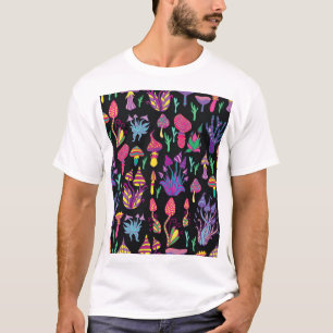 Psychedelic Mushrooms Rainbow Colours Pattern T-Shirt
