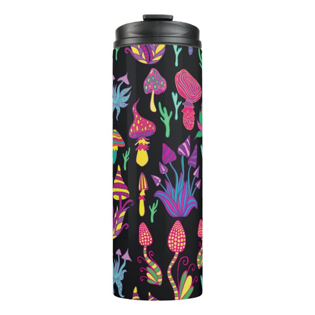 Psychedelic Mushrooms Rainbow Colours Pattern Thermal Tumbler (Front)