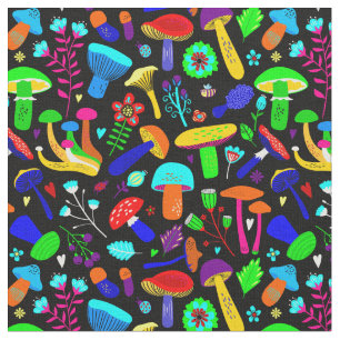 psychedelic mushrooms retro floral vibrant fabric
