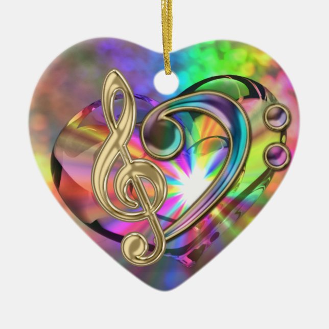 Psychedelic Music Heart Clefs Ornament (Front)