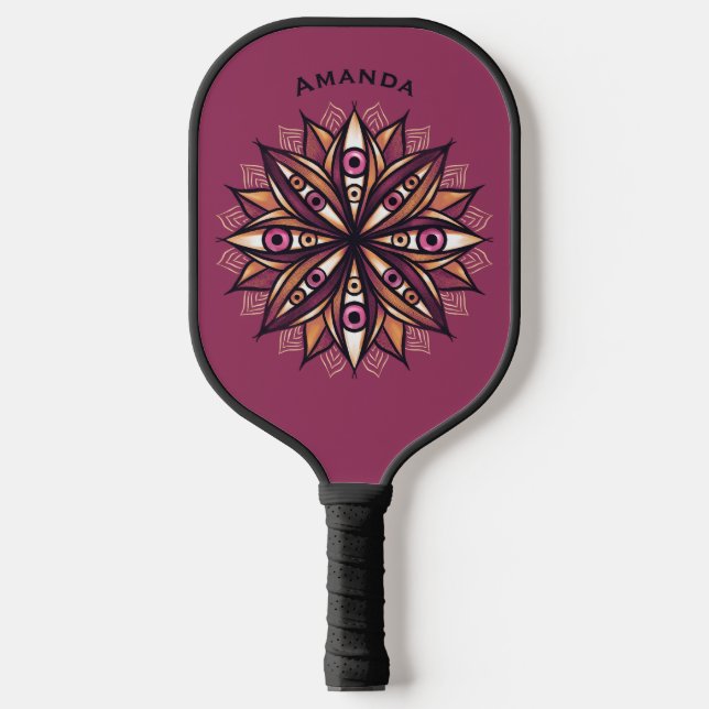 Psychedelic Name Flower Art with Creepy Eye Pickleball Paddle (Front)