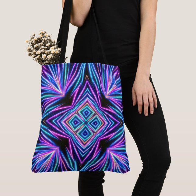 Psychedelic Neon Abstract Explosion Tote Bag (Close Up)