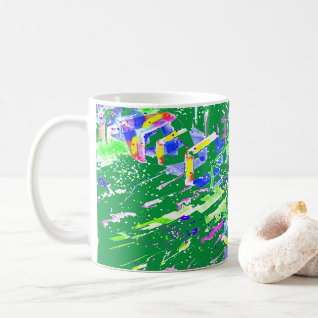 Psychedelic Neon Abstract Kaleidoscope Art  Coffee Mug (With Donut)