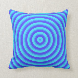 Psychedelic Neon Blue Circles Cushion