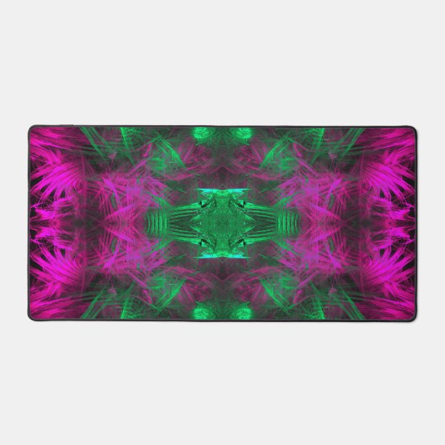 Psychedelic Neon Energy Fractal Art Desk Mat (Front)