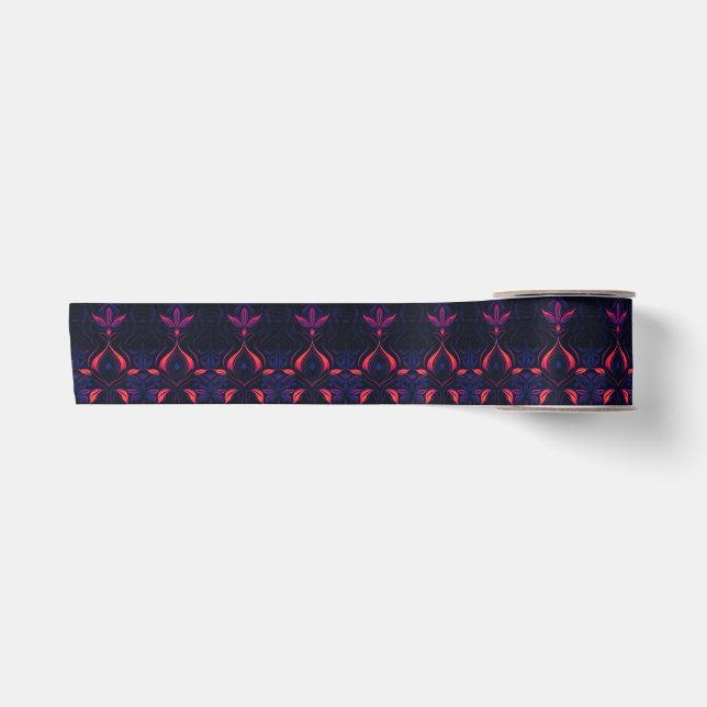 Psychedelic Neon Flower Art Nouveau Pattern Satin Ribbon (Front)