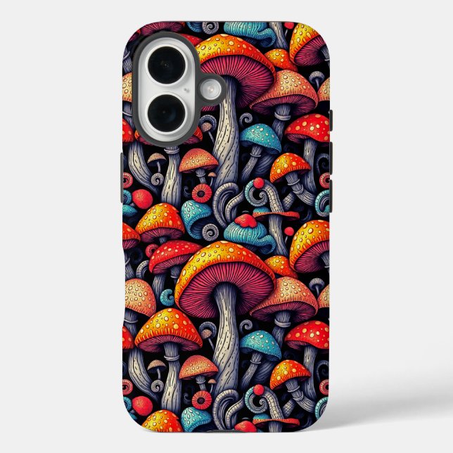 Psychedelic Neon Mushroom Pattern Case-Mate iPhone Case (Back)