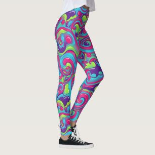 Psychedelic Neon Swirl Groovy Retro Y2K Colourful  Leggings