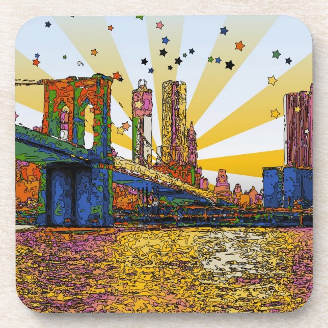 Psychedelic New York City: Brooklyn Bridge, WTC #1 Coaster (Front)