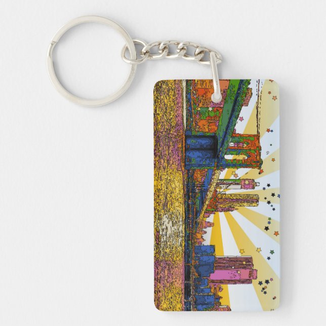 Psychedelic New York City: Brooklyn Bridge, WTC #1 Key Ring (Front)