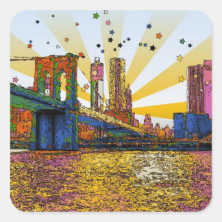 Psychedelic New York City: Brooklyn Bridge, WTC #1 Square Sticker