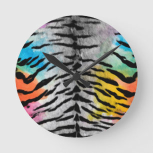 Psychedelic Night Tiger Skin Print Round Clock