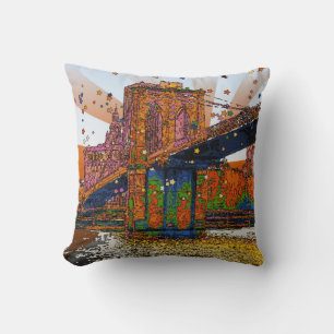 Psychedelic NYC: Brooklyn Bridge #1 Cushion