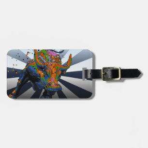 Psychedelic NYC: Charging Bull of Wall Street Luggage Tag