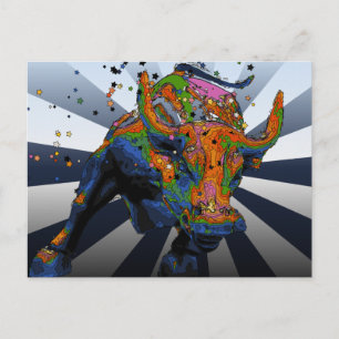 Psychedelic NYC: Charging Bull of Wall Street Postcard