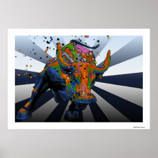 Psychedelic NYC: Charging Bull of Wall Street Poster