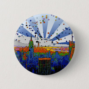 Psychedelic NYC: ESB Wide Skyline View 6 Cm Round Badge