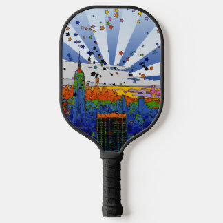 Psychedelic NYC: ESB Wide Skyline View Pickleball Paddle