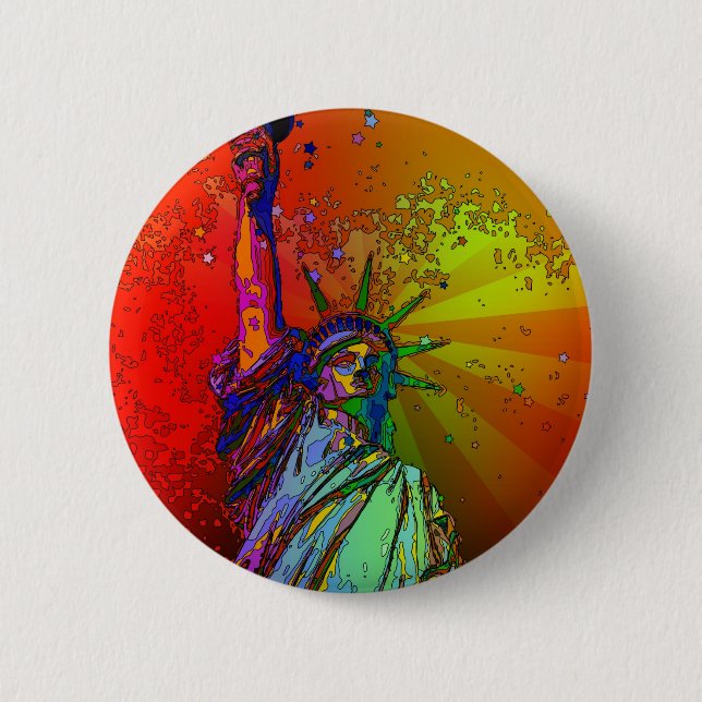 Psychedelic NYC Rainbow Colour Statue of Liberty 1 6 Cm Round Badge (Front)