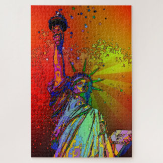 Psychedelic NYC Rainbow Colour Statue of Liberty 1 Jigsaw Puzzle