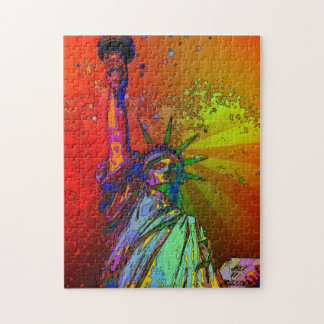 Psychedelic NYC Rainbow Colour Statue of Liberty 1 Jigsaw Puzzle
