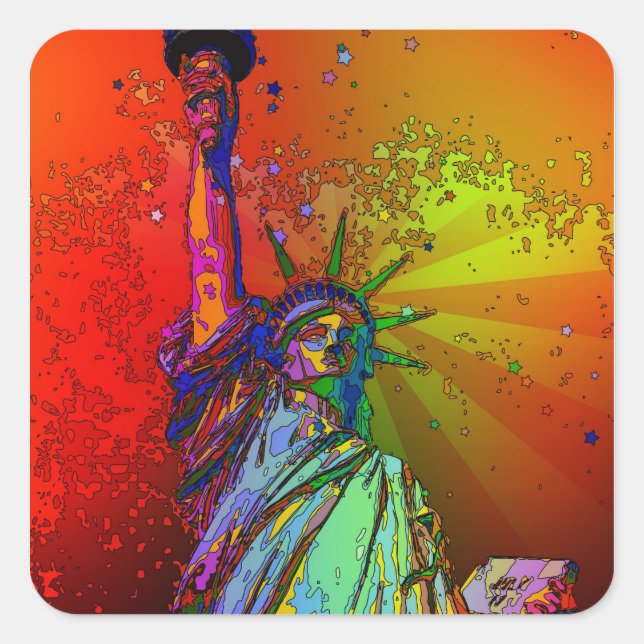 Psychedelic NYC Rainbow Colour Statue of Liberty 1 Square Sticker (Front)