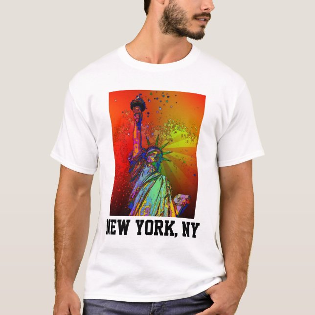 Psychedelic NYC Rainbow Colour Statue of Liberty 1 T-Shirt (Front)