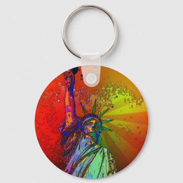 Psychedelic NYC Rainbow Colour Statue of Liberty Key Ring (Front)