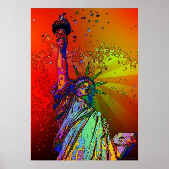 Psychedelic NYC Rainbow Colour Statue of Liberty Poster (Front)