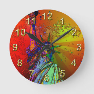 Psychedelic NYC Rainbow Colour Statue of Liberty Round Clock