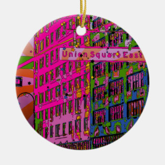 Psychedelic NYC: Union Square Building, St Sign A3 Ceramic Tree Decoration