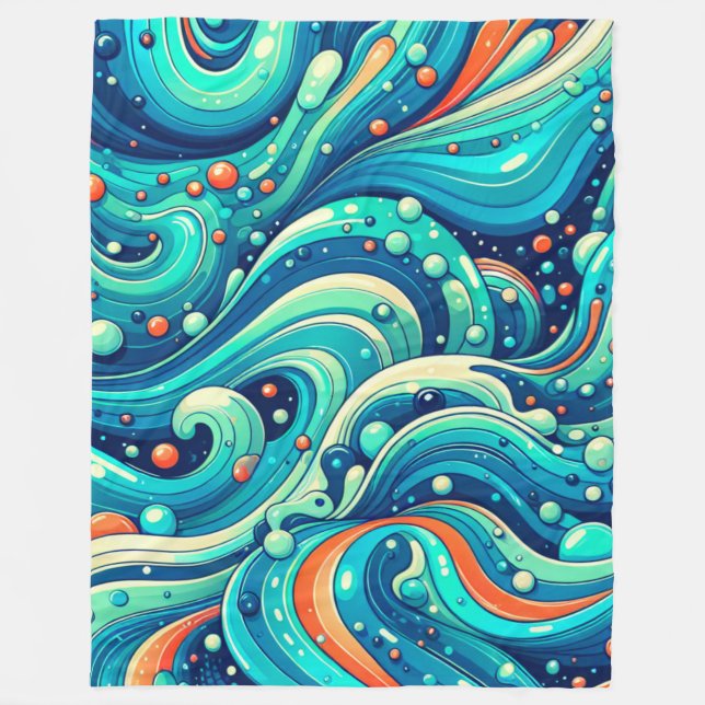  “Psychedelic Ocean Waves” Fleece Blanket (Front)