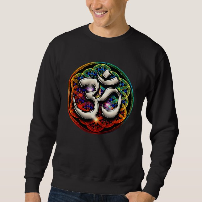 Psychedelic Om Zen Symbol Flower Of Life Buddhist  Sweatshirt (Front)