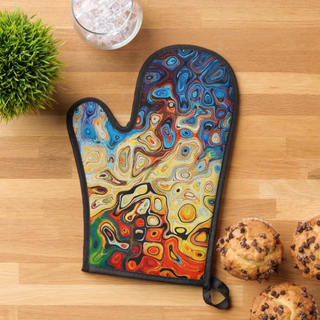 Psychedelic Oven Mitt and Pot Holders (Top down)