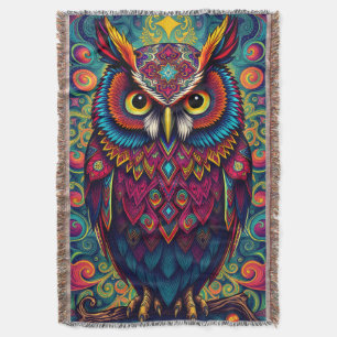 🌈 Psychedelic Owl Comfort – Boho Animal Throw Art Blanket
