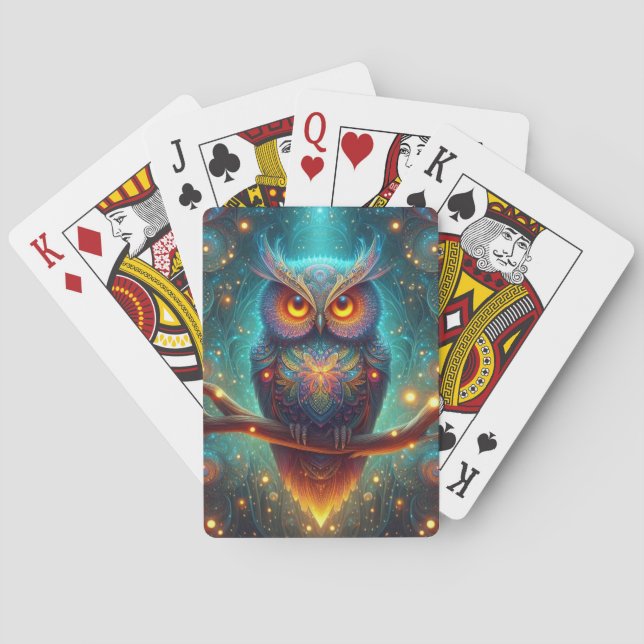 Psychedelic Owl in a Cosmic Forest Playing Cards (Back)