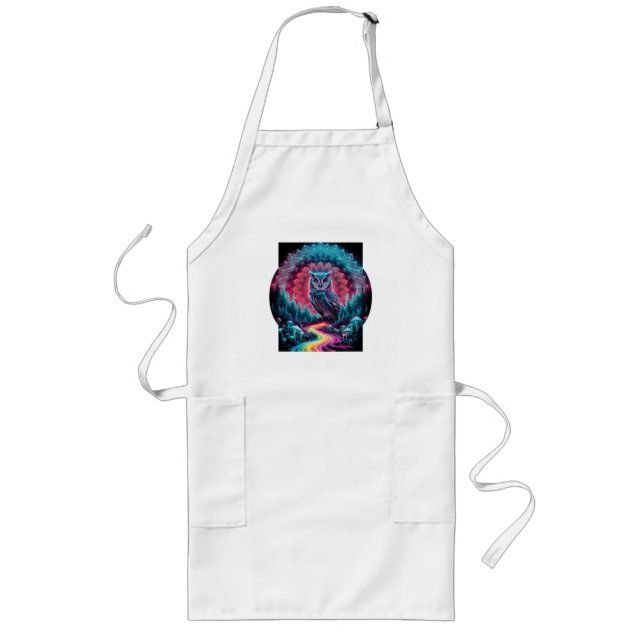 Psychedelic Owl Mandala - Trippy Forest Art Long Apron (Front)