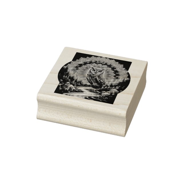 Psychedelic Owl Mandala - Trippy Forest Art Rubber Stamp (Stamp)