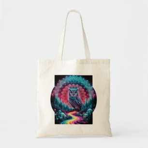 Psychedelic Owl Mandala - Trippy Forest Art Tote Bag
