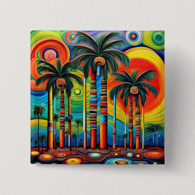 Psychedelic Palms 5 15 Cm Square Badge (Front)