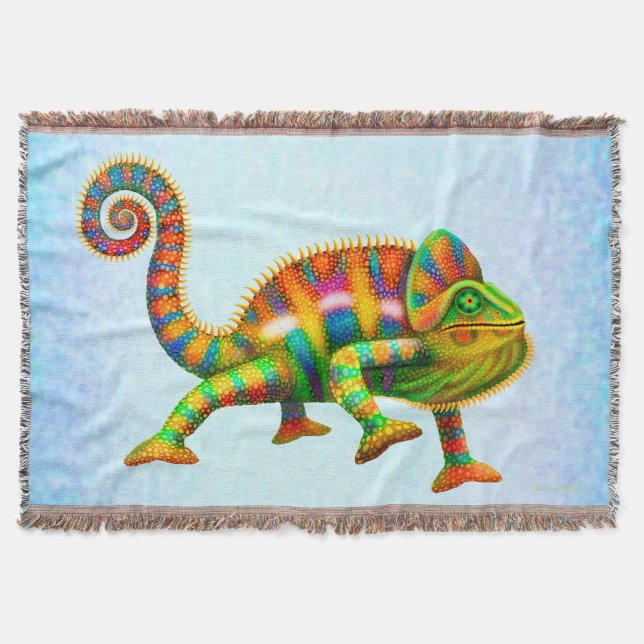 Psychedelic Panther Chameleon Throw Blanket (Front)