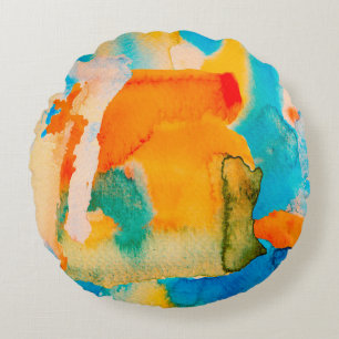 Psychedelic Paper. Classic Blue and Lush Lava Red  Round Cushion