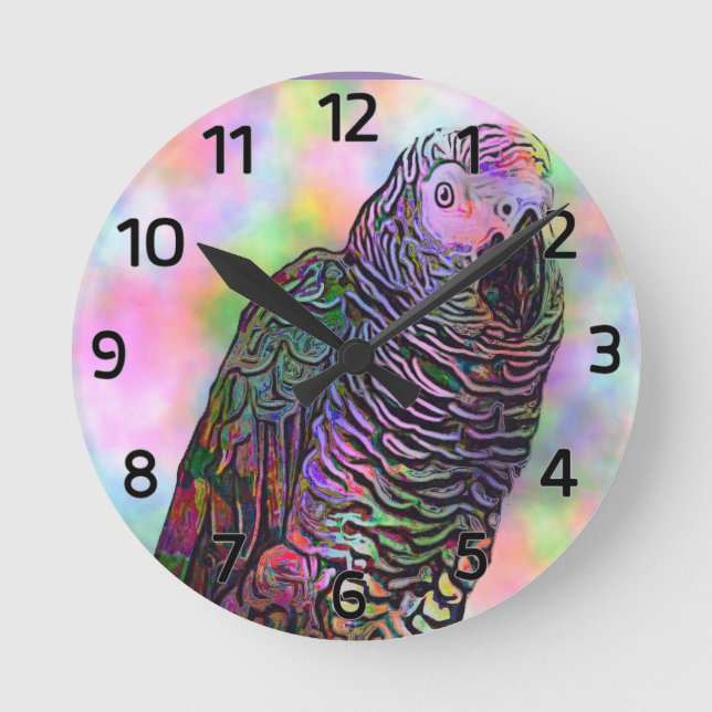 Psychedelic Parrot Round Clock (Front)