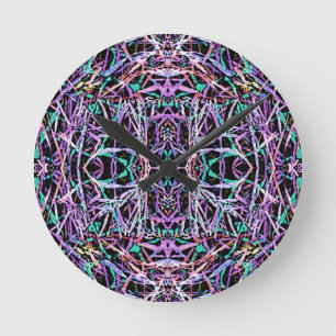 Psychedelic Pattern in Pink Round Clock