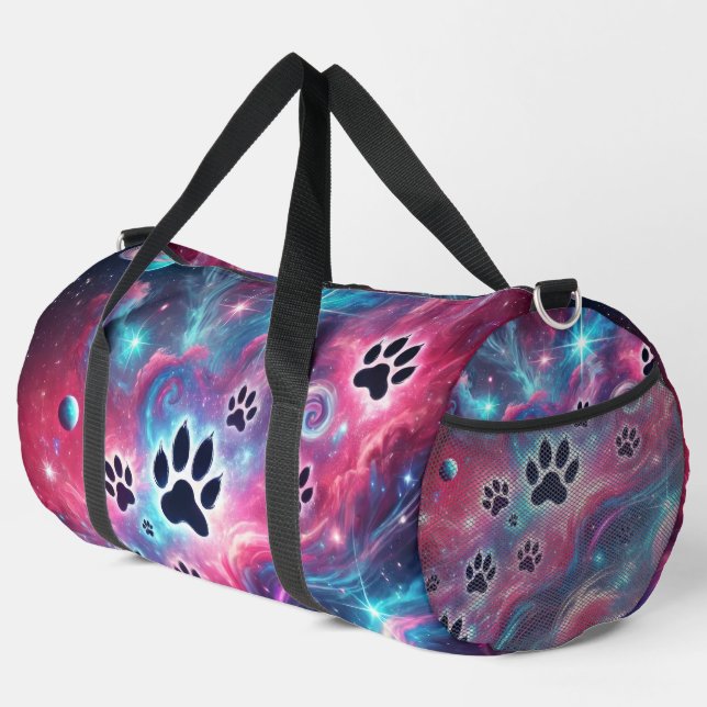 Psychedelic Paw Print Pet Adventure  Duffle Bag (Right Corner)