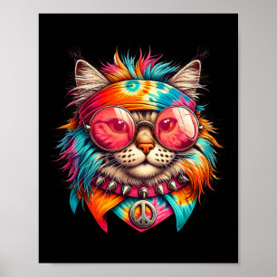Psychedelic Peace Cat Colourful Hippie Retro Groov Poster