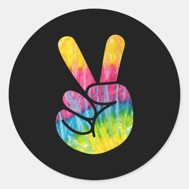 Psychedelic Peace Fingers Hand Sign Classic Round Sticker (Front)